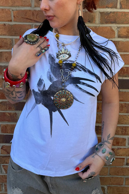 Tee with Sparrow Print in Three Colors: White - ivyandlavyboutique LeParisPetit by I Love Linen
