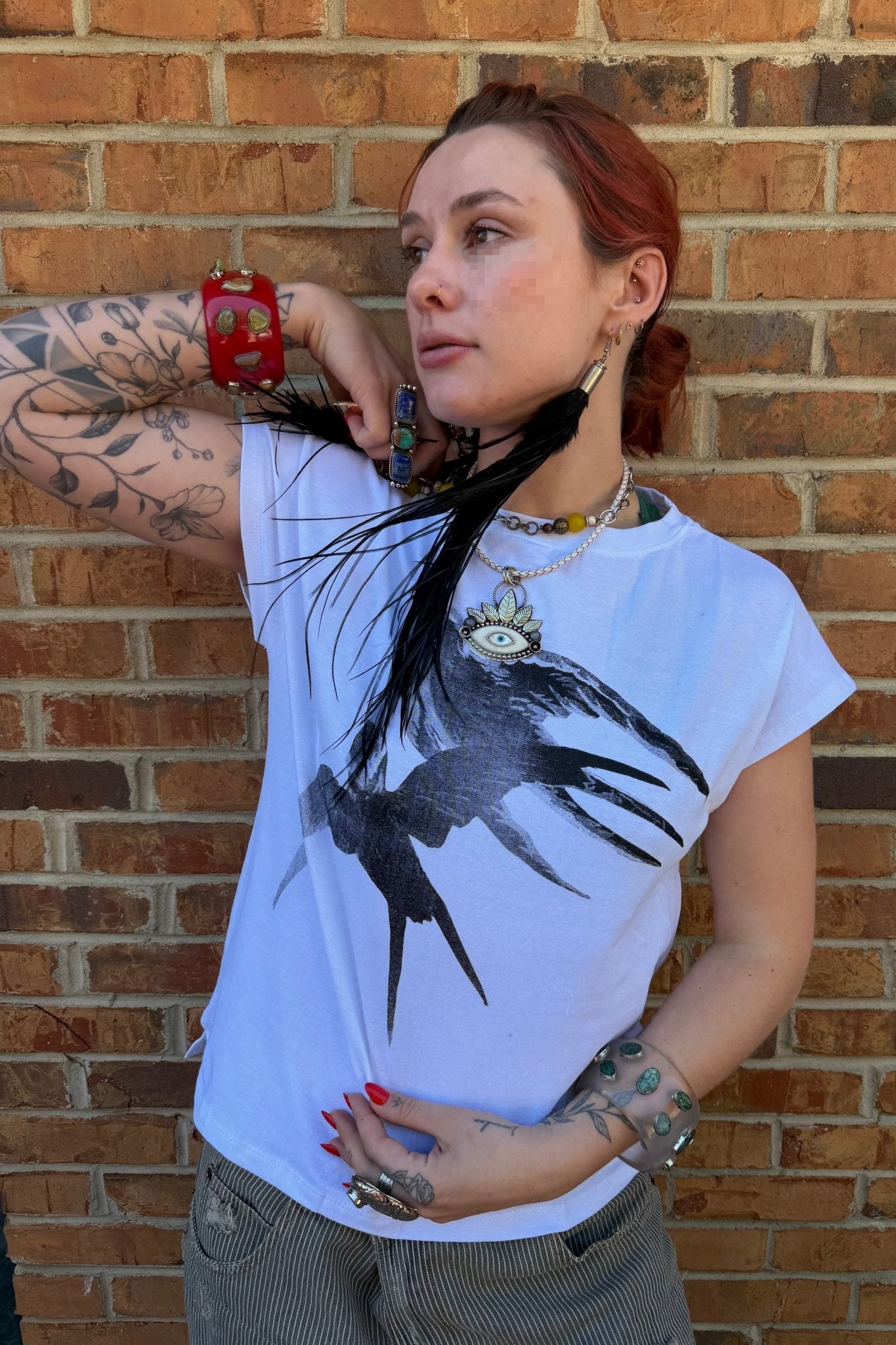 Tee with Sparrow Print in Three Colors: White - ivyandlavyboutique LeParisPetit by I Love Linen