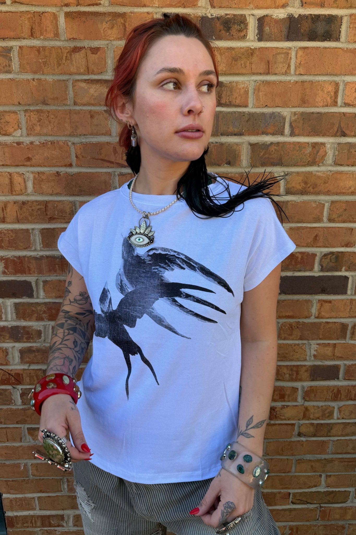 Tee with Sparrow Print in Three Colors: White - ivyandlavyboutique LeParisPetit by I Love Linen