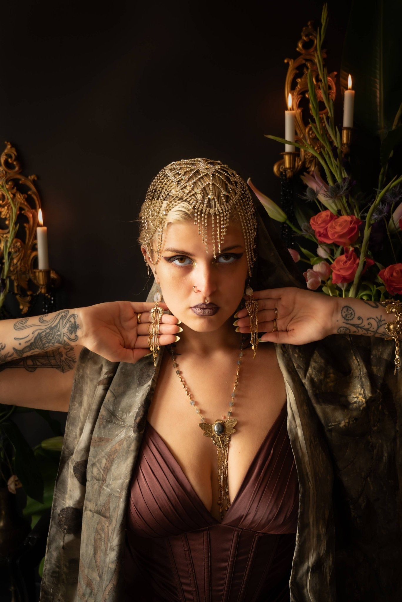 Temple of of Venus Tassel Earrings: Peacock: Dendritic Opal - ivyandlavyboutique Trollbinde