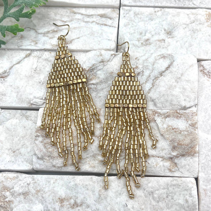The Chandelier Seedbead Tapered Fringe Earrings Multiple Color Styles - ivyandlavyboutique Anju Jewelry