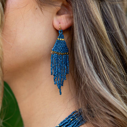 The Chandelier Seedbead Tapered Fringe Earrings Multiple Color Styles - ivyandlavyboutique Anju Jewelry