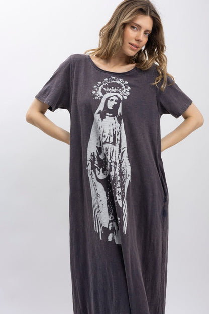 The Crown Of Mary Washed Long Dress in Grey - Boho Wanderlust Boutique Blue Velvet
