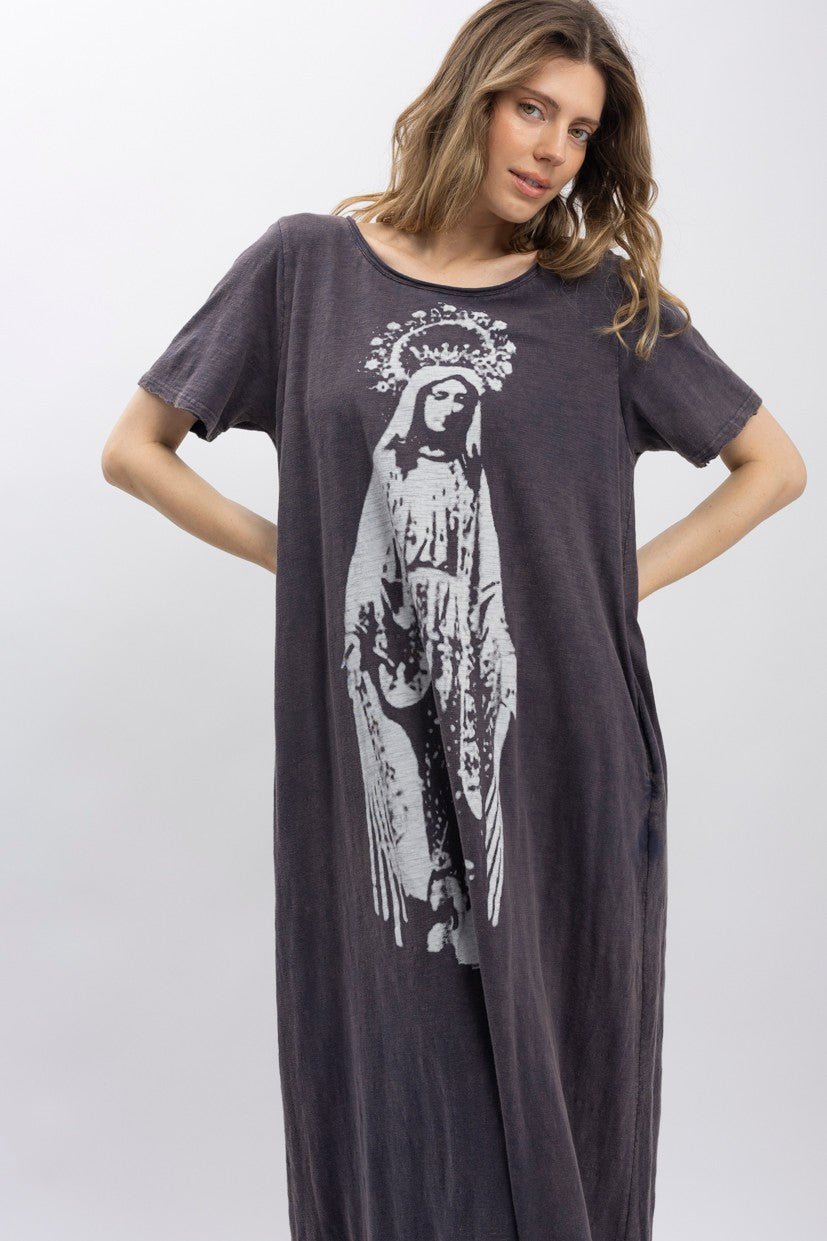 The Crown Of Mary Washed Long Dress in Grey - Boho Wanderlust Boutique Blue Velvet