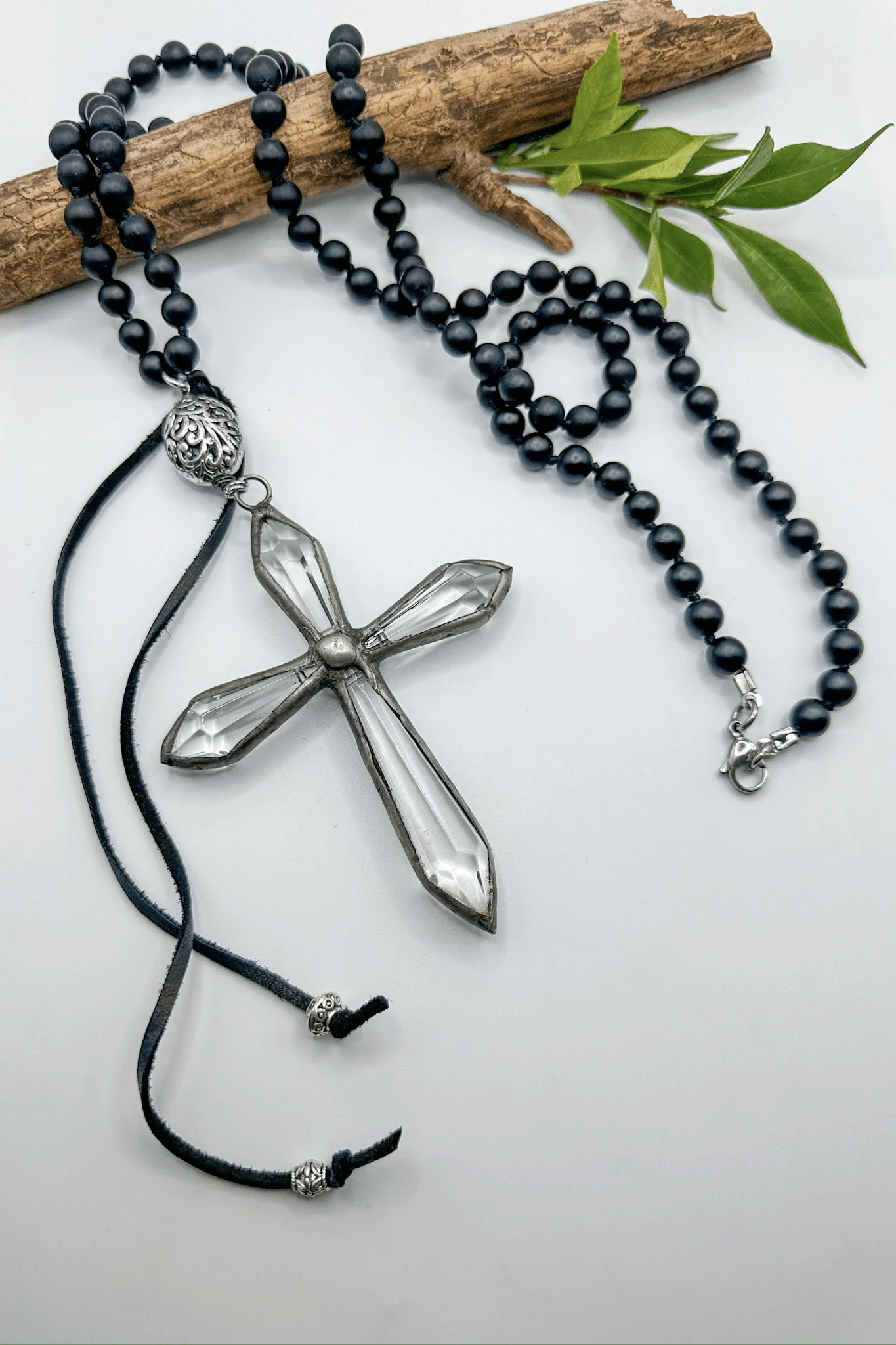 The Eleanor Carved Cross Necklace on Corded Chain - ivyandlavyboutique Spirit Lala