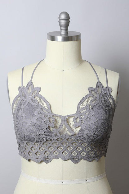 The Goddess Padded Crochet Lace Longline Bralette - ivyandlavyboutique Leto Accessories