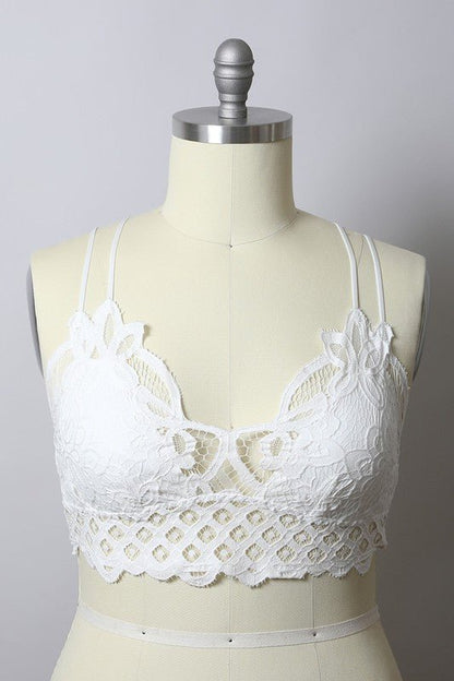 The Goddess Padded Crochet Lace Longline Bralette - ivyandlavyboutique Leto Accessories