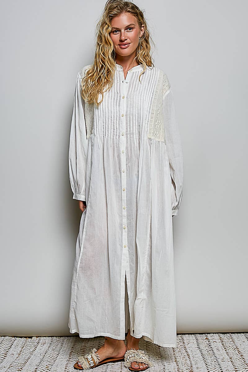 The Goddess Vintage Lightweight Cotton Maxi Shirt Dress - ivyandlavyboutique Pol Clothing