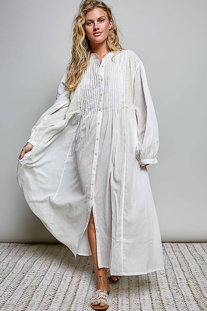 The Goddess Vintage Lightweight Cotton Maxi Shirt Dress - ivyandlavyboutique Pol Clothing