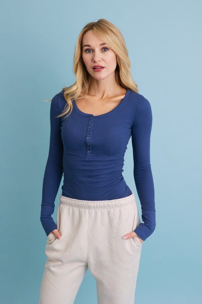 The Henley Top with Buttons - ivyandlavyboutique Leto Accessories