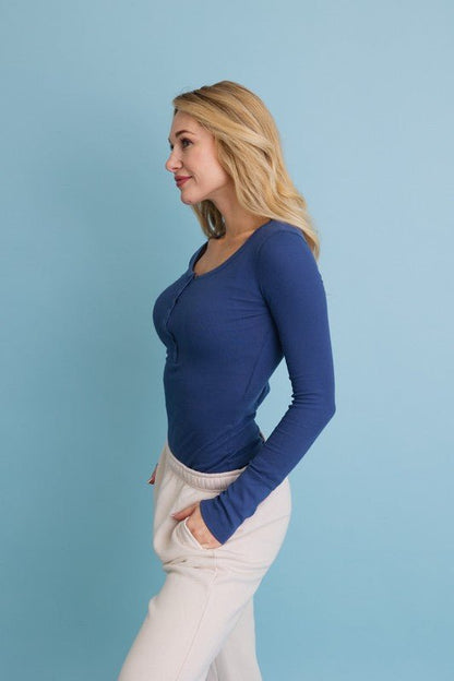 The Henley Top with Buttons - ivyandlavyboutique Leto Accessories