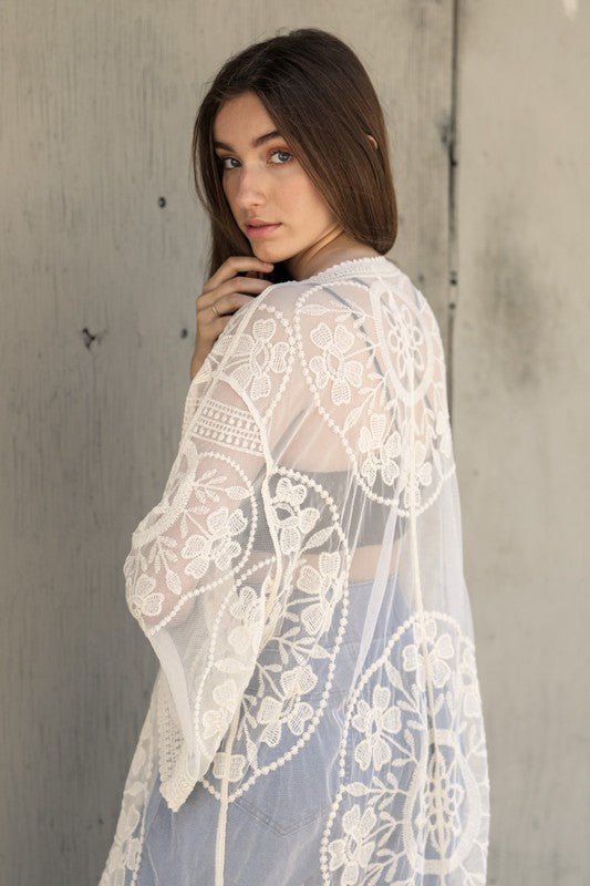 The July Mesh Cotton Lace Kimono - ivyandlavyboutique Leto Accessories