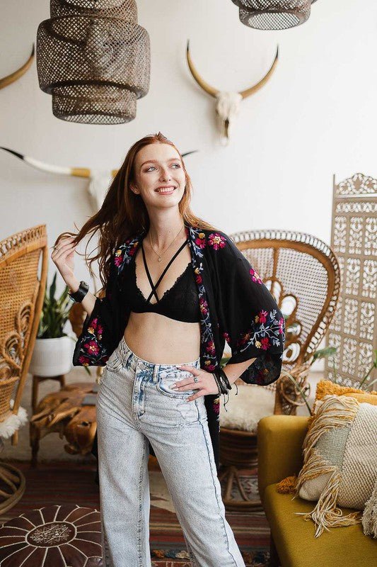 The Louise Embroidered Kimono - ivyandlavyboutique Leto Accessories