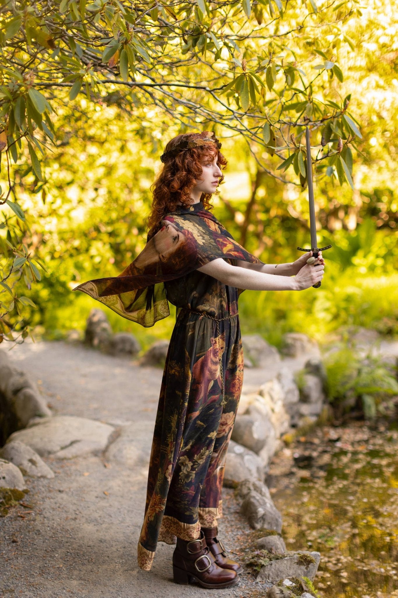 The Messenger Long Maxi Slip Dress w/ Joan of Arc & Florals - ivyandlavyboutique Market of Stars (USA)