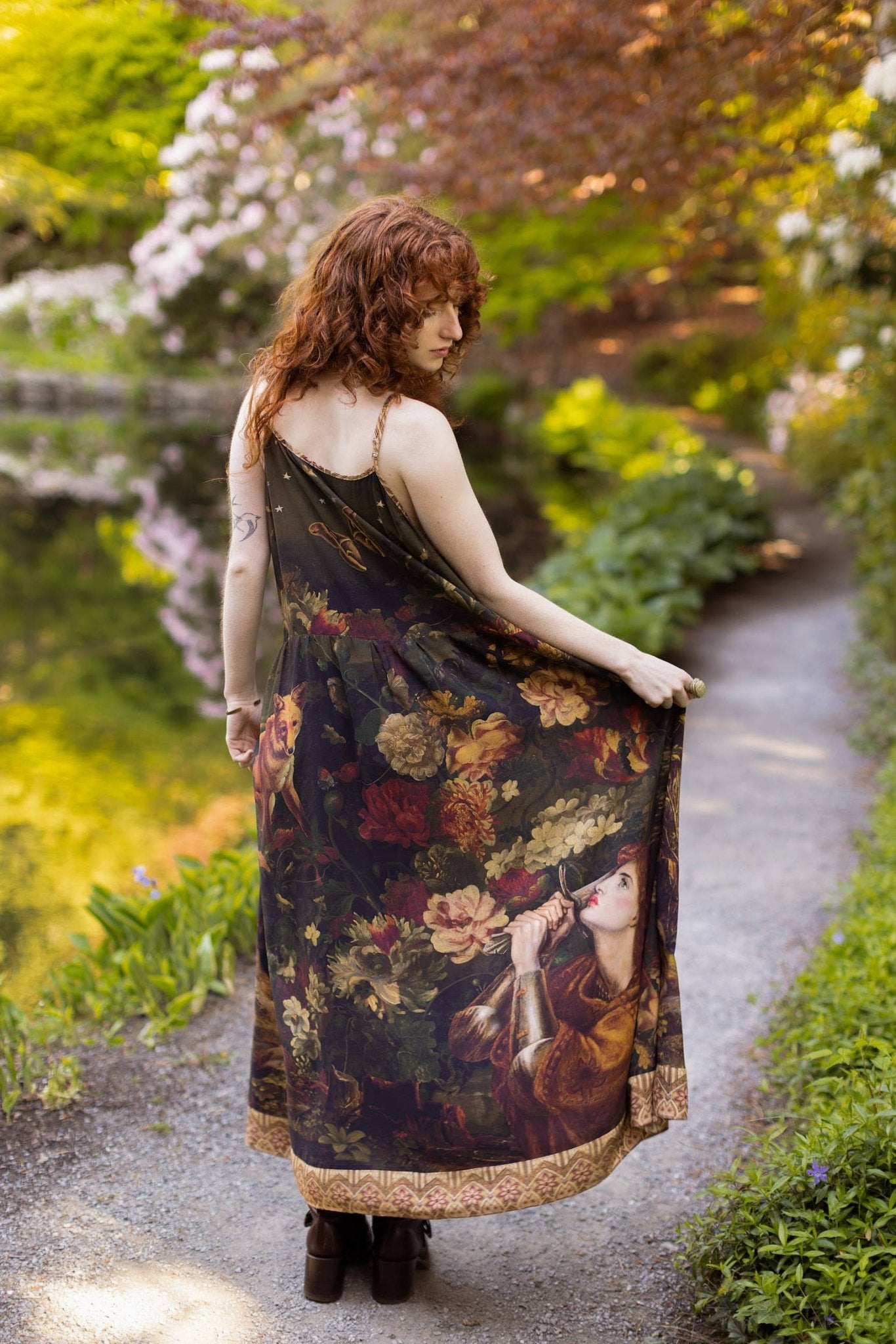 The Messenger Long Maxi Slip Dress w/ Joan of Arc & Florals - ivyandlavyboutique Market of Stars (USA)
