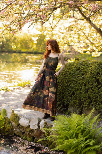 The Messenger Long Maxi Slip Dress w/ Joan of Arc & Florals - ivyandlavyboutique Market of Stars (USA)