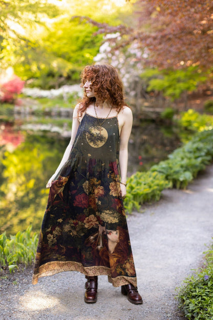 The Messenger Long Maxi Slip Dress w/ Joan of Arc & Florals - ivyandlavyboutique Market of Stars (USA)