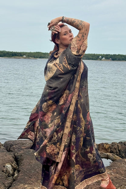 The Messenger Long Maxi Slip Dress w/ Joan of Arc & Florals - ivyandlavyboutique Market of Stars (USA)