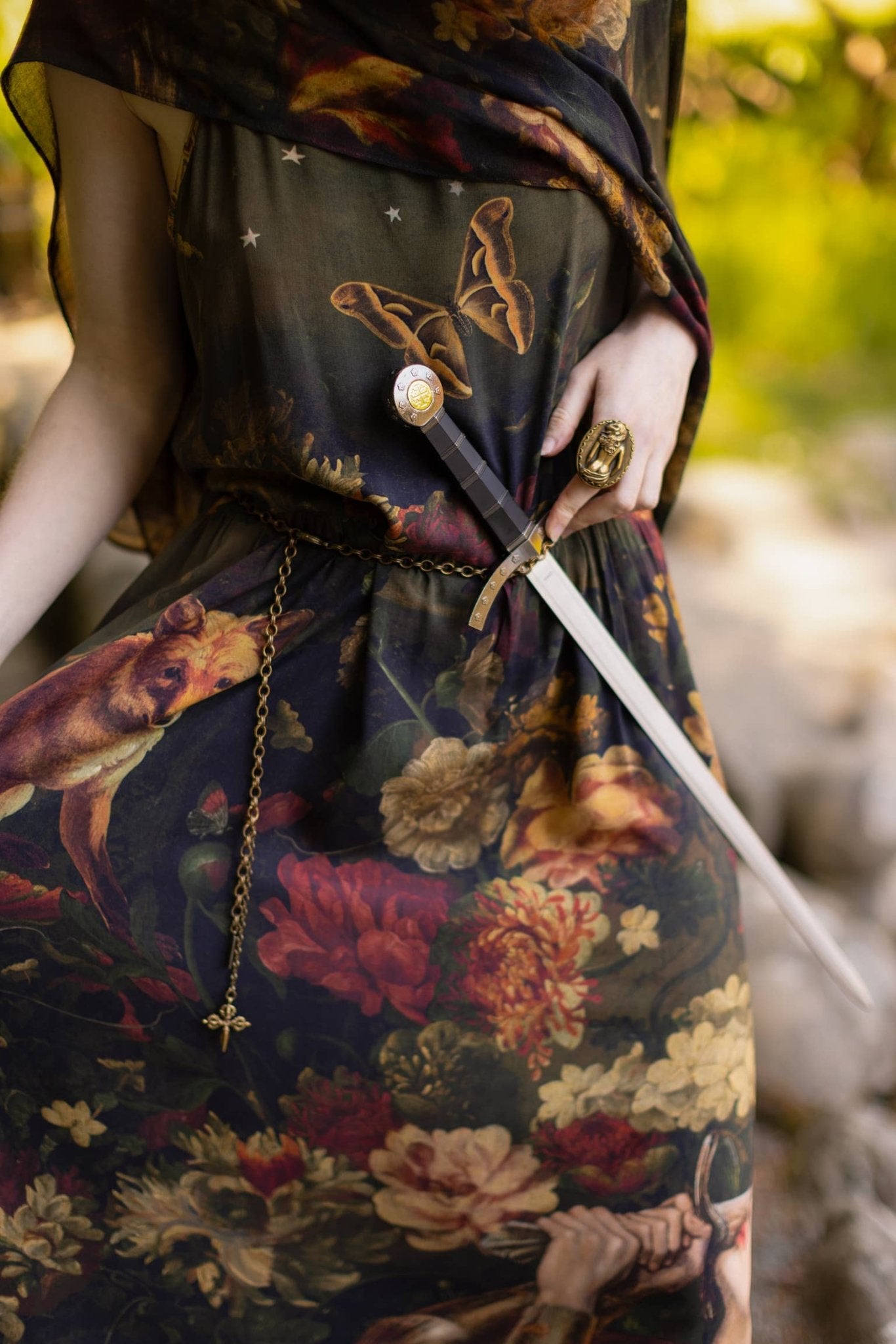 The Messenger Long Maxi Slip Dress w/ Joan of Arc & Florals - ivyandlavyboutique Market of Stars (USA)