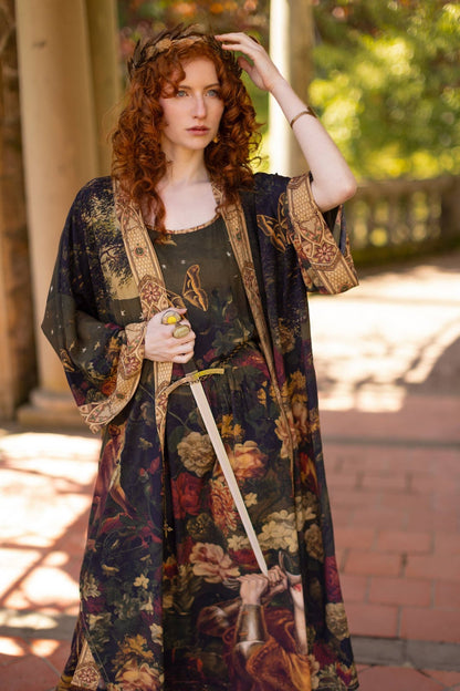 The Messenger Long Maxi Slip Dress w/ Joan of Arc & Florals - ivyandlavyboutique Market of Stars (USA)