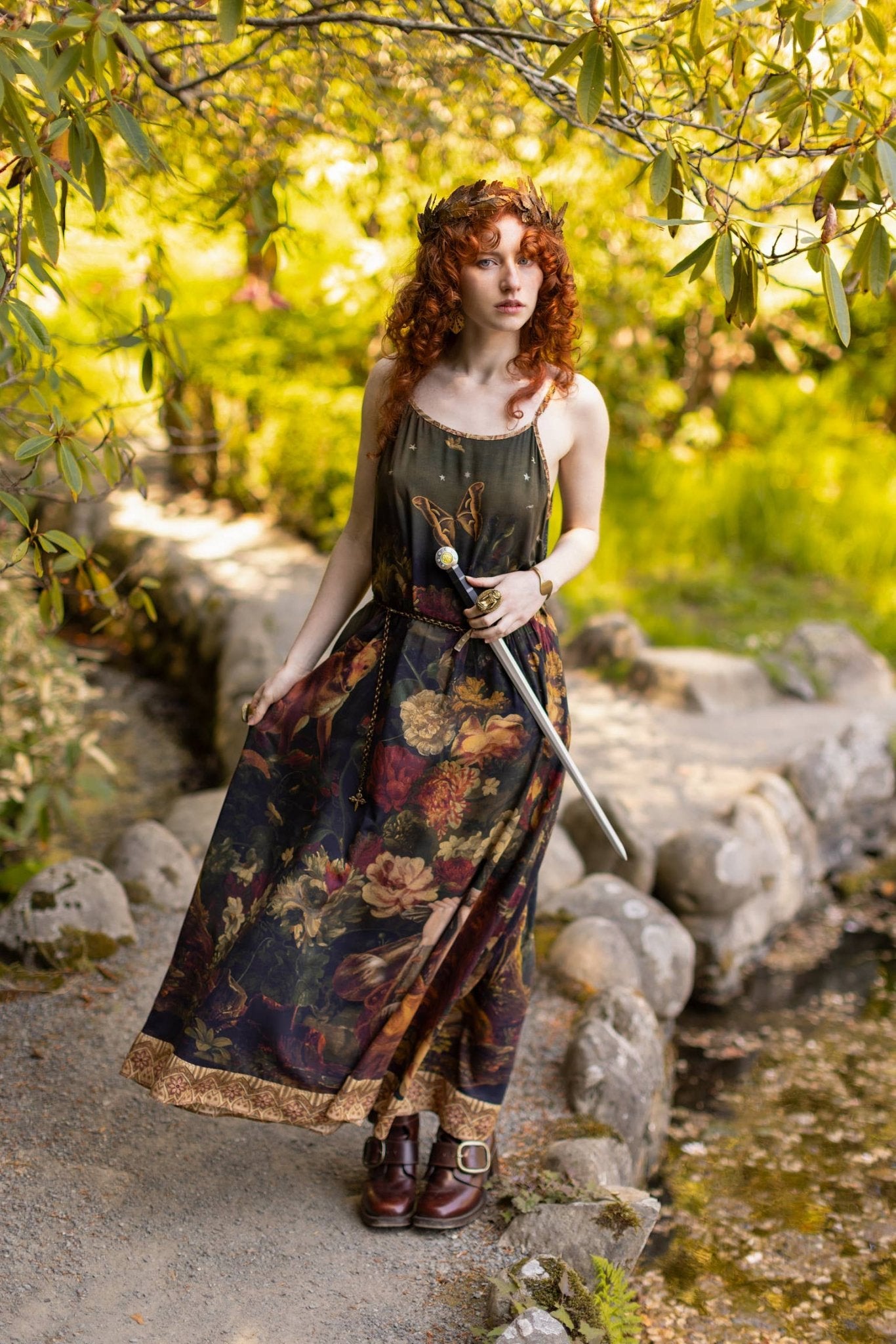 The Messenger Long Maxi Slip Dress w/ Joan of Arc & Florals - ivyandlavyboutique Market of Stars (USA)