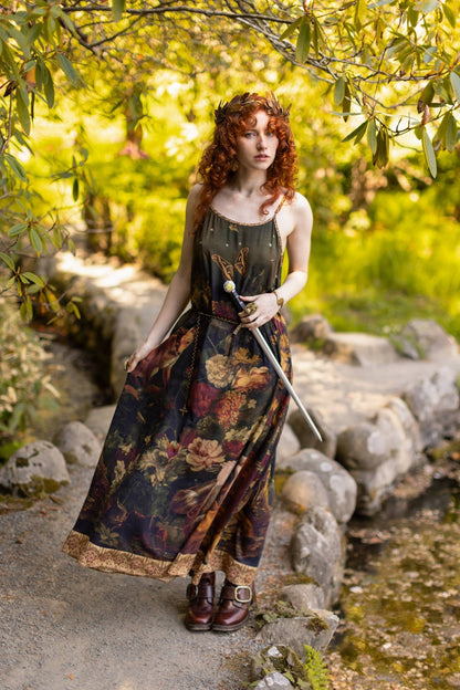 The Messenger Long Maxi Slip Dress w/ Joan of Arc & Florals - ivyandlavyboutique Market of Stars (USA)