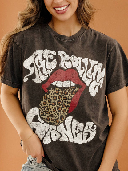 The Rolling Stones Leopard Words Smoke Licensed Hi-Dive Tee - ivyandlavyboutique LivyLu