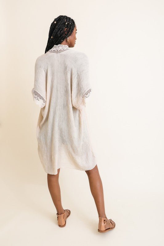 The Scallop Lace Trim Kimono - ivyandlavyboutique Leto Accessories
