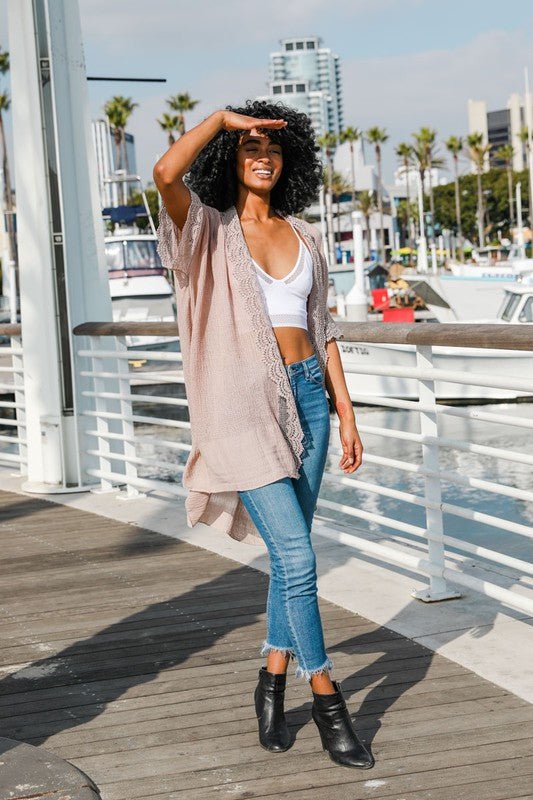The Scallop Lace Trim Kimono - ivyandlavyboutique Leto Accessories