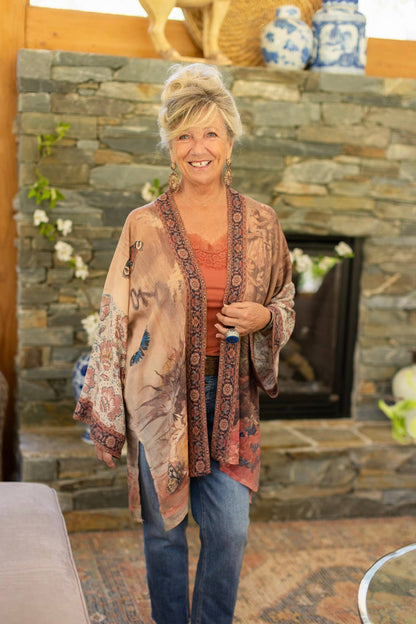 The Storyteller Matinée Duster Kimono w/ Sunflowers, Pottery - ivyandlavyboutique Market of Stars