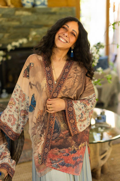 The Storyteller Matinée Duster Kimono w/ Sunflowers, Pottery - ivyandlavyboutique Market of Stars