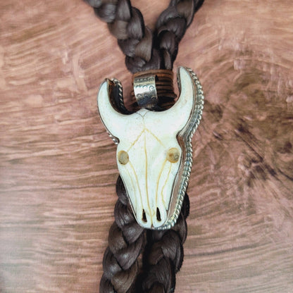 Tibetan Bone Longhorn Pendant Leather Necklace - ivyandlavyboutique ZINC Designs