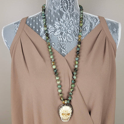 Tibetan Bone Skull Pendant Beaded Necklace - ivyandlavyboutique ZINC Designs