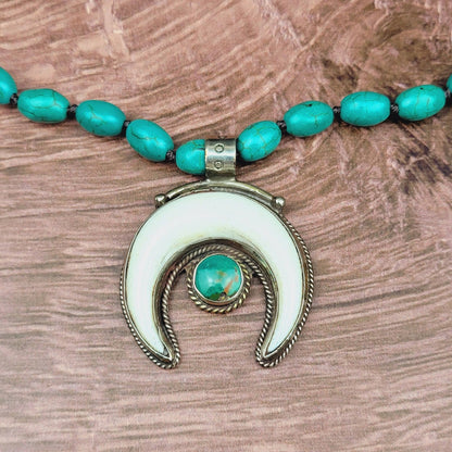 Tibetan Bone & Turquoise Naja Pendant Beaded Necklace - ivyandlavyboutique ZINC Designs