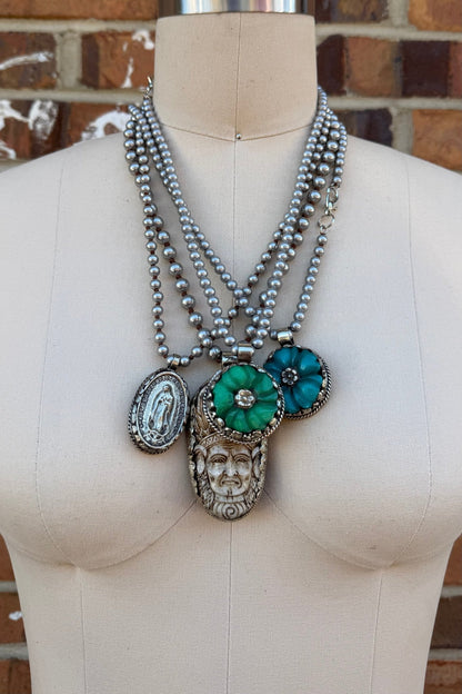 Tibetan Pendant in Faux Pearls - ivyandlavyboutique ivyandlavyboutique