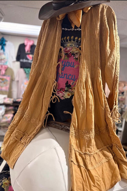 Tie One On Mustard Top - ivyandlavyboutique A Rare Bird Shop