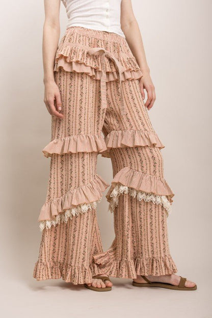 Tiered Ruffle Statement Pants in Peach - ivyandlavyboutique Blue Velvet