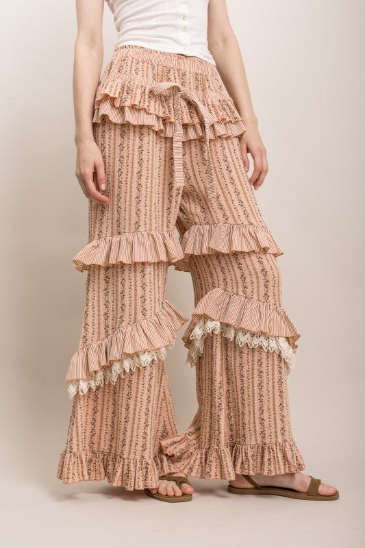 Tiered Ruffle Statement Pants in Peach - ivyandlavyboutique Blue Velvet