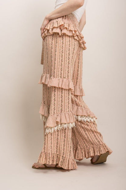 Tiered Ruffle Statement Pants in Peach - ivyandlavyboutique Blue Velvet
