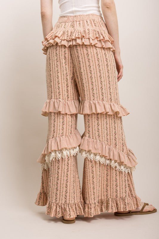 Tiered Ruffle Statement Pants in Peach - ivyandlavyboutique Blue Velvet