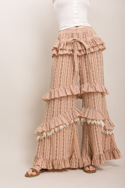 Tiered Ruffle Statement Pants in Peach - ivyandlavyboutique Blue Velvet