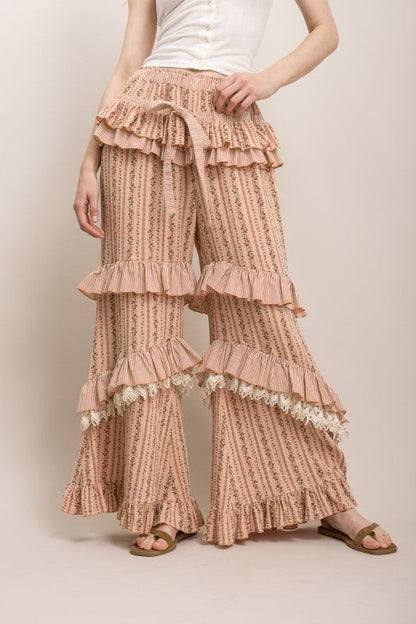 Tiered Ruffle Statement Pants in Peach - ivyandlavyboutique Blue Velvet