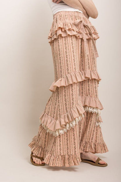 Tiered Ruffle Statement Pants in Peach - ivyandlavyboutique Blue Velvet