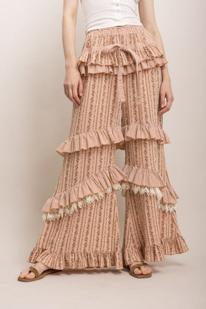 Tiered Ruffle Statement Pants in Peach - ivyandlavyboutique Blue Velvet