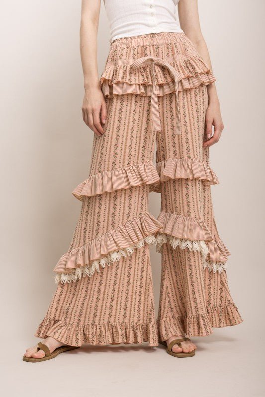 Tiered Ruffle Statement Pants in Peach - ivyandlavyboutique Blue Velvet