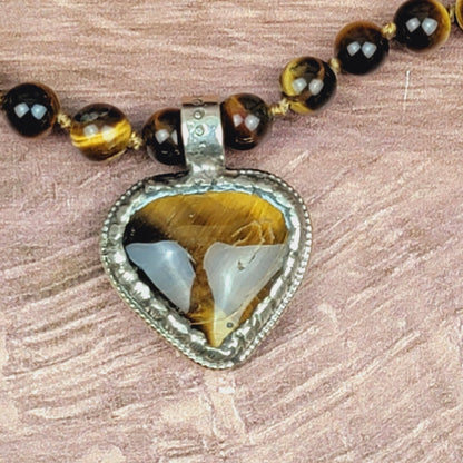 Tiger Eye Tibetan Heart Pendant Beaded Necklace - ivyandlavyboutique ZINC Designs