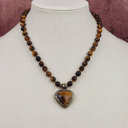 Tiger Eye Tibetan Heart Pendant Beaded Necklace - ivyandlavyboutique ZINC Designs