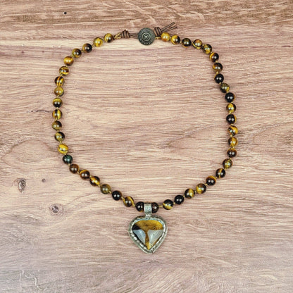 Tiger Eye Tibetan Heart Pendant Beaded Necklace - ivyandlavyboutique ZINC Designs