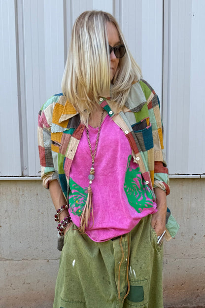 To The Point Patchwork Dreams Button Down - ivyandlavyboutique Jaded Gypsy