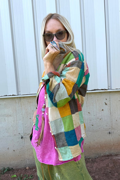 To The Point Patchwork Dreams Button Down - ivyandlavyboutique Jaded Gypsy
